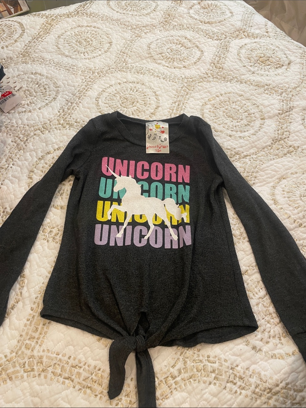 Girls' Black Unicorn Tie-Front Top by Jenna & Jessie